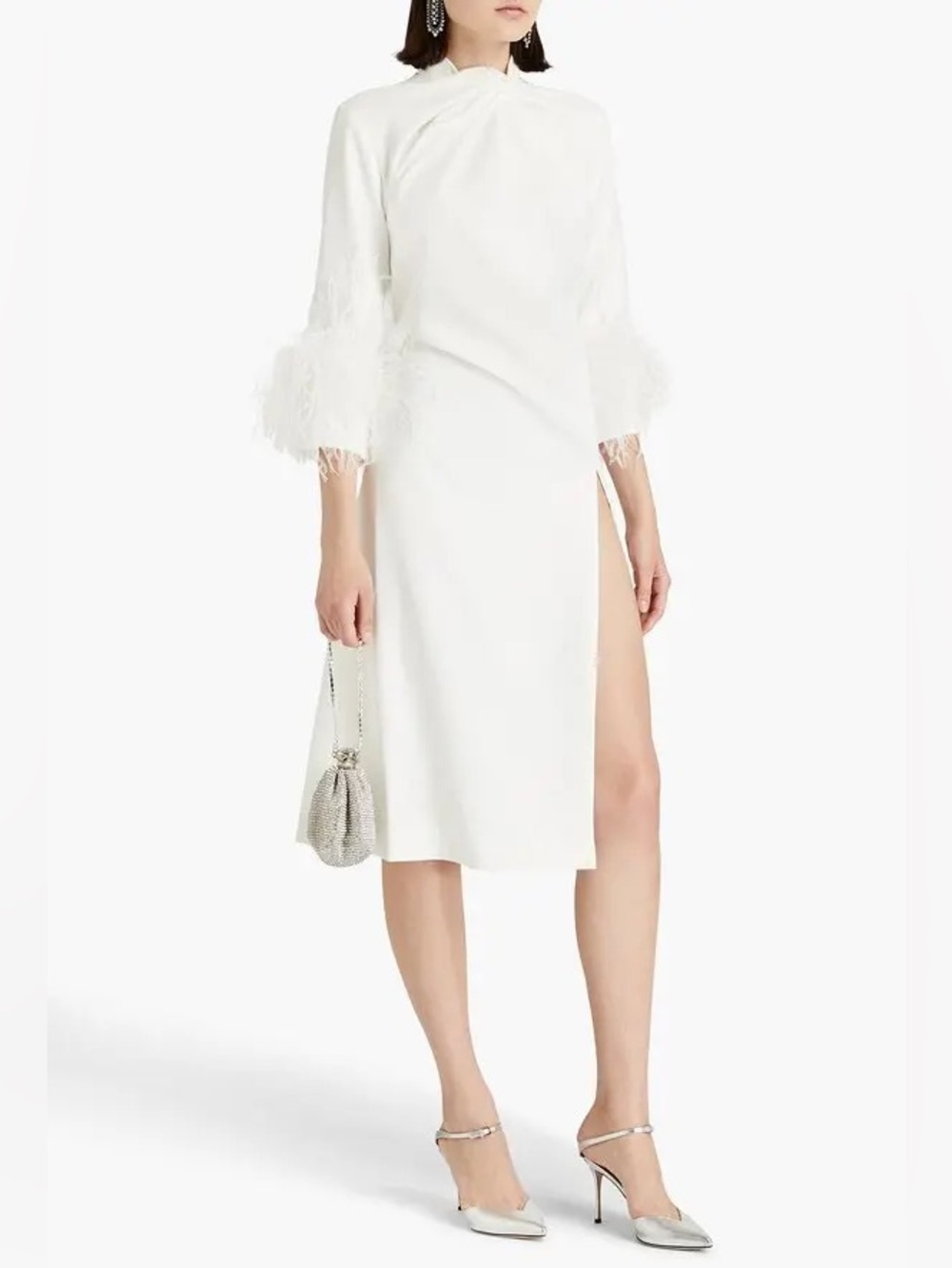 🆕 16ARLINGTON Fujiko Feather Midi Dress in White Sz 8 US